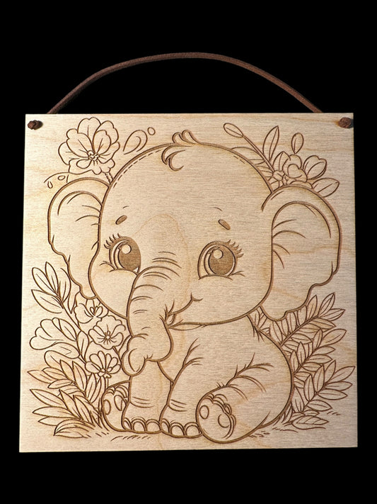 Adorable Elephant - DIY Paint, Art, Art Kit, Paint Kit, Hobby, Wall Decor, Coloring, Kids, Laser Engraved, Wood Art